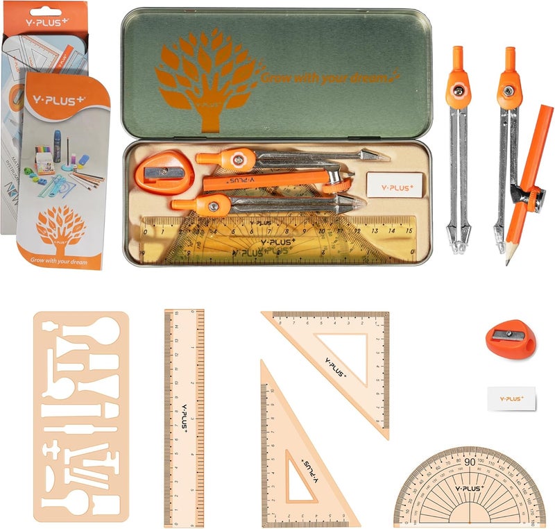 Y plus+ Geometry Set for Students, Math Protractor Compass, Box of Protactors Kit for Class Supplies and School Kids Toddler - 11 Pcs - Image 2